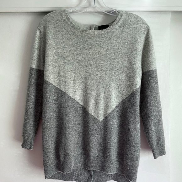 J. Crew Collection Italian Cashmere Gray Color Block Button Back Crew Sweater S - Picture 1 of 14